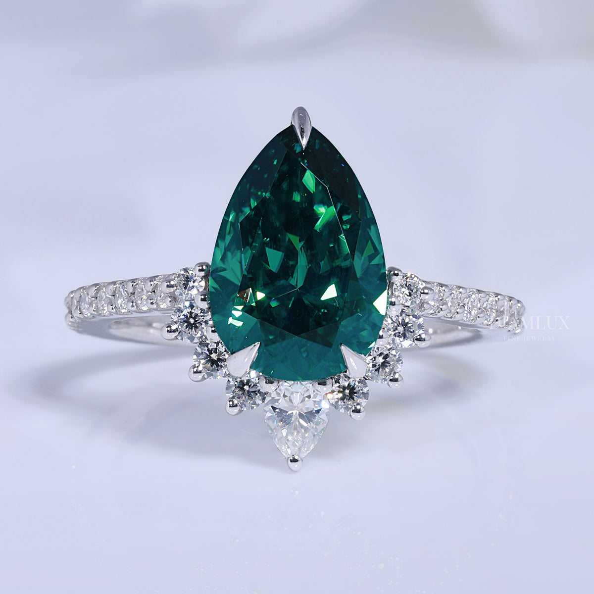Elegant Pear-Shaped Green Gemstone Diamond Ring Diamlux Fine Jewelry