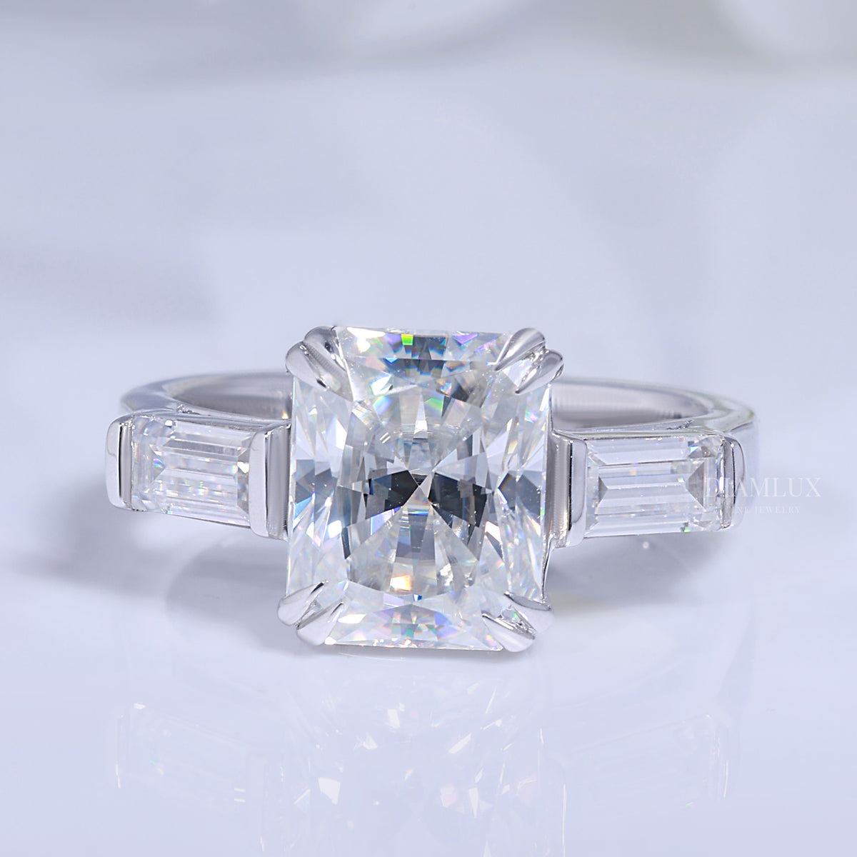 Elegant Radiant Cut Diamond Ring with Baguette Side Stones Diamlux Fine Jewelry