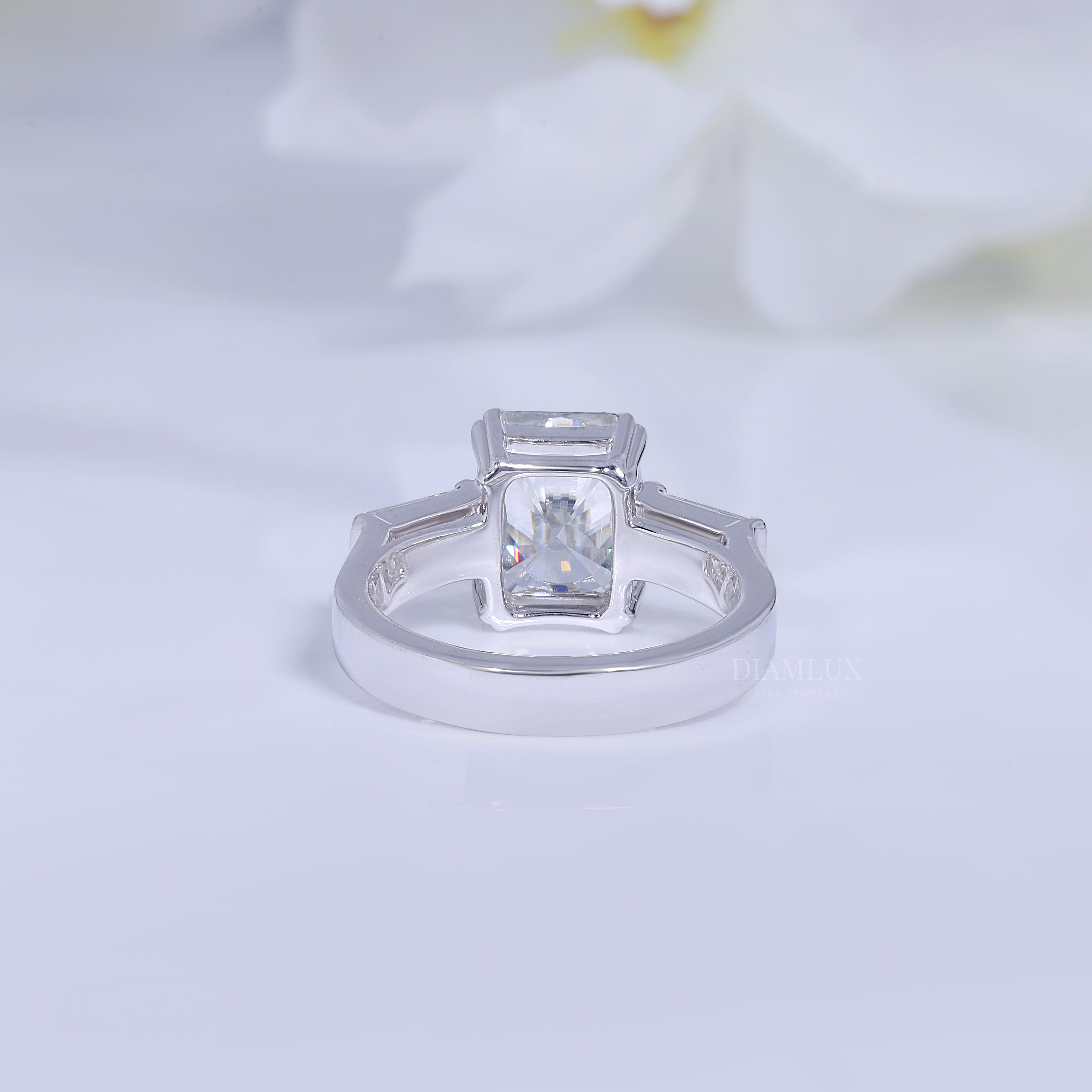Elegant Radiant Cut Diamond Ring with Baguette Side Stones Diamlux Fine Jewelry