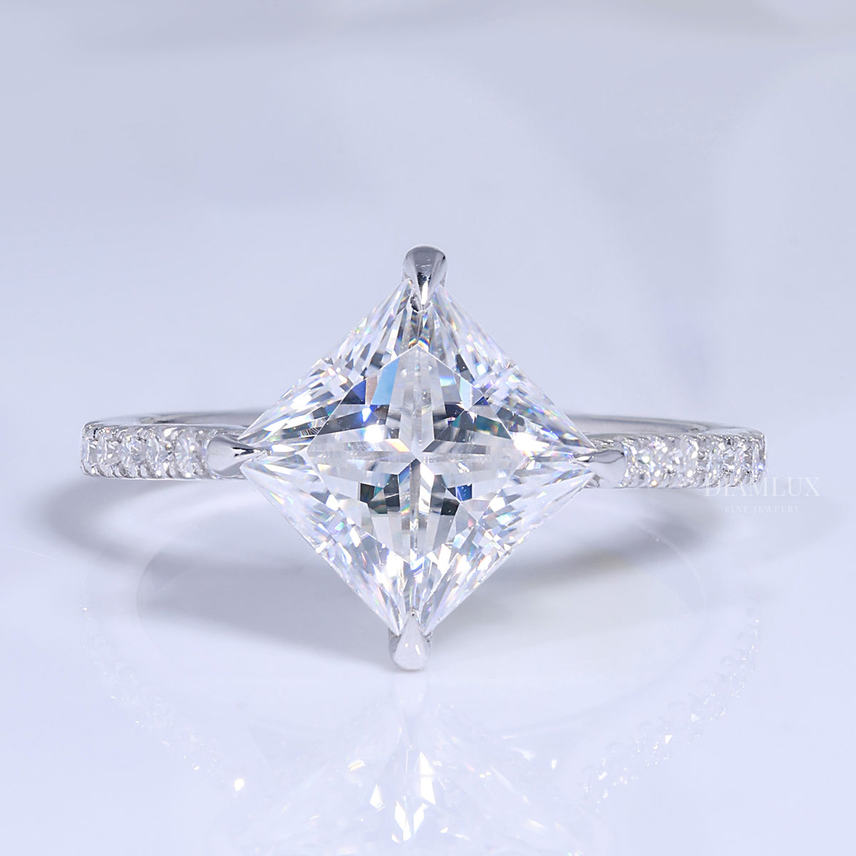 Elegant Princess Cut Diamond Engagement Ring with Pave Band Diamlux Fine Jewelry