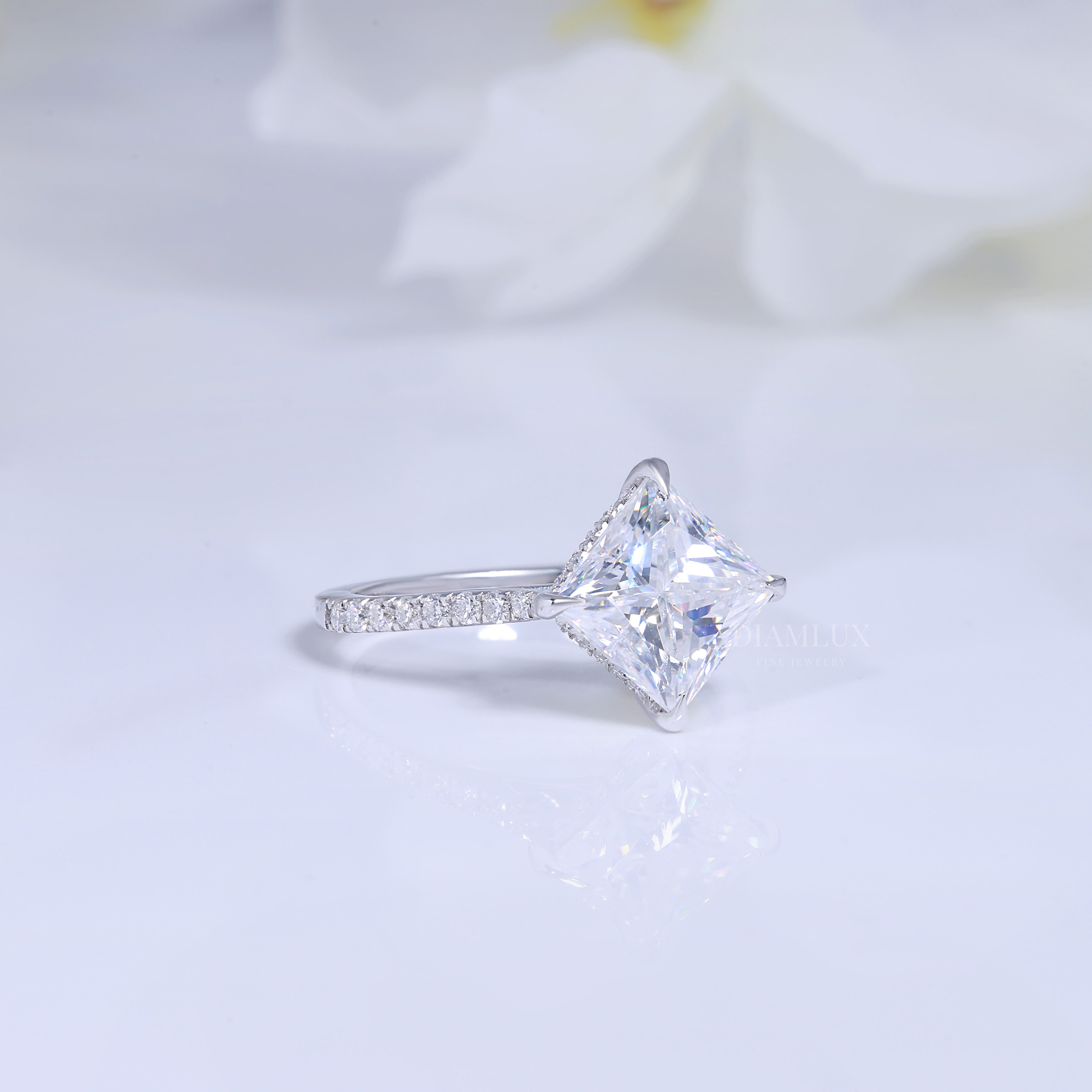 Elegant Princess Cut Diamond Engagement Ring with Pave Band Diamlux Fine Jewelry