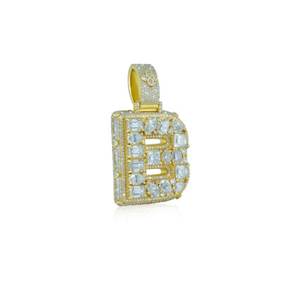 "B" Fully Iced-Out Letter Pendant with vvs moissanite diamond Diamlux