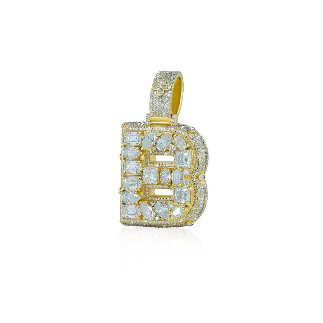 "B" Fully Iced-Out Letter Pendant with vvs moissanite diamond Diamlux