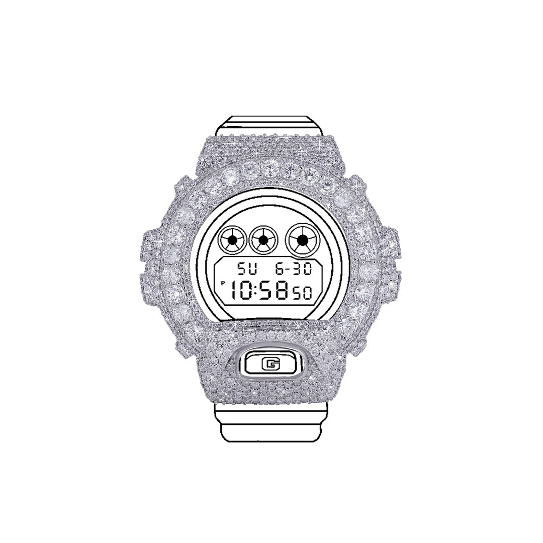 Fully Iced-Out G- Shock watch Bubble Bezel with VVs Moissanite Diamond Diamlux