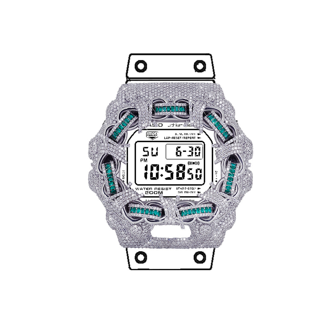 Fully Iced-Out G-Shock Watch Bezel VVS Moissanite Diamond Diamlux