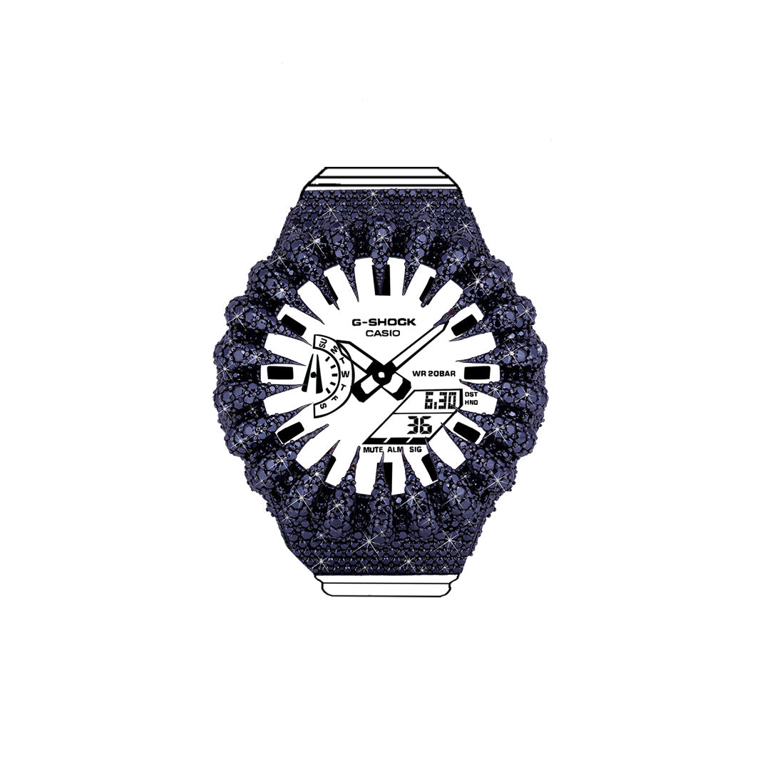 G-Shock Bezel - VVS Moissanite Diamond (Black) Diamlux