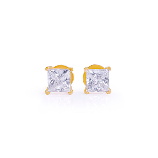 Gold Princess Cut Solitaire Stud Earrings –FF-ER-0100 G