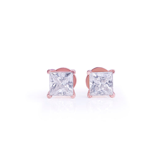Rose Gold Princess Cut Solitaire Stud Earrings – FF-ER-0100 R