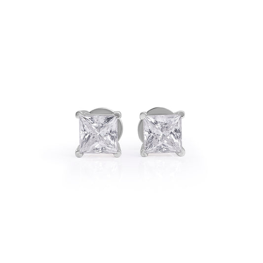 White Gold Princess Cut Solitaire Stud Earrings – FF-ER-0100 S