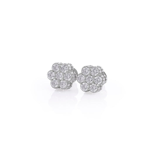 Diamond Cluster Stud Earrings in White Gold