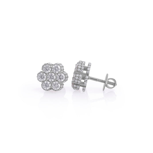 Diamond Cluster Stud Earrings in White Gold