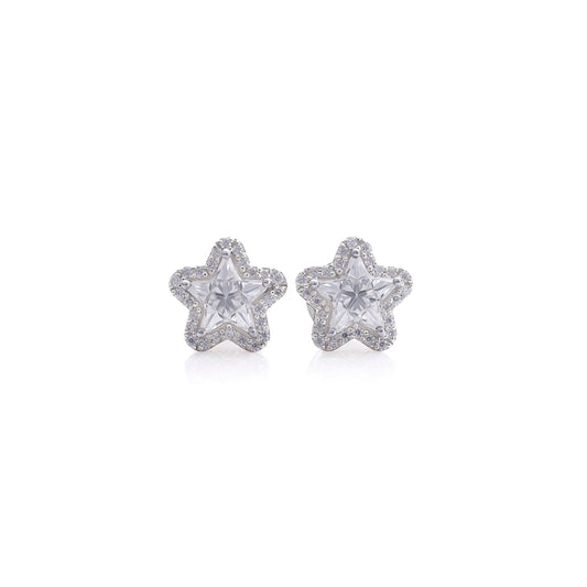 White Gold Star-Shaped Diamond Stud Earrings