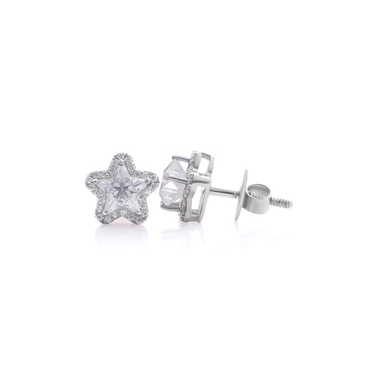 White Gold Star-Shaped Diamond Stud Earrings