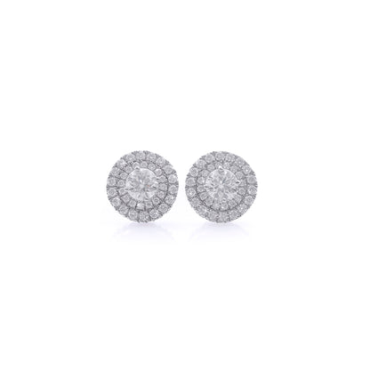 Classic Round Halo Diamond Stud Earrings in White Gold