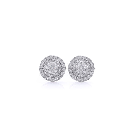 Classic Round Halo Diamond Stud Earrings in White Gold