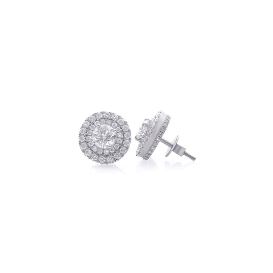 Classic Round Halo Diamond Stud Earrings in White Gold