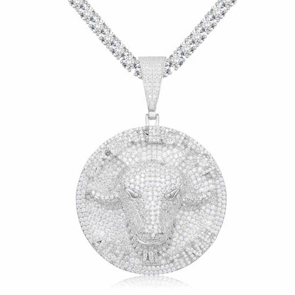 Goat Pendant with a Round Tag with  Moissanite Diamond