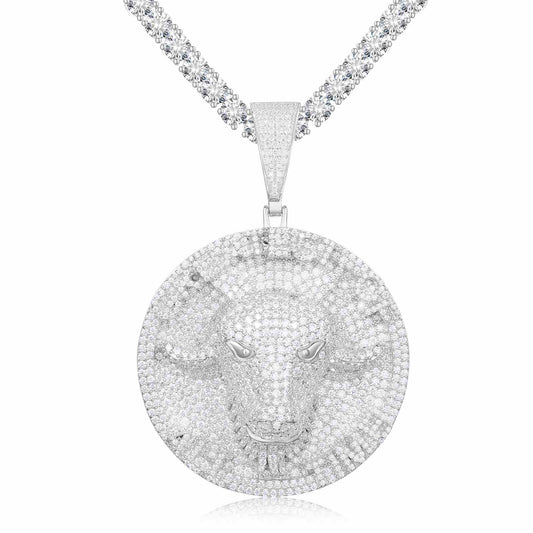 Goat Pendant with a Round Tag with  Moissanite Diamond