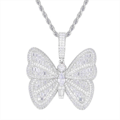 Pendant of a Micro Baguette Butterfly with Moissanite Diamond