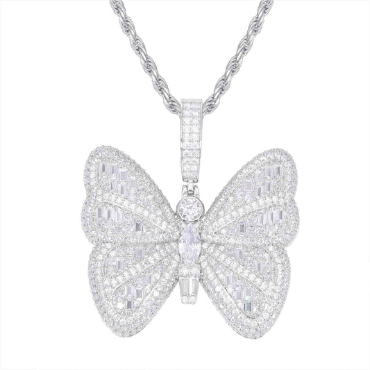 Pendant of a Micro Baguette Butterfly with Moissanite Diamond