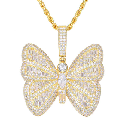 Pendant of a Micro Baguette Butterfly with Moissanite Diamond