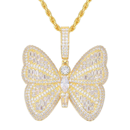 Pendant of a Micro Baguette Butterfly with Moissanite Diamond